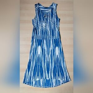 Velvet by Graham & Spencer High Low Sleeveless Blue and White Dress‎ Made In USA